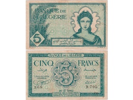 Алжир. Банкнота 5 франков 1942г.