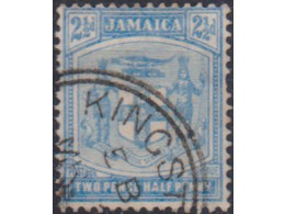 Ямайка. 2 пенса 1/2 пенни. Почтовая марка 1910г.