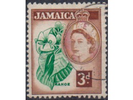 Ямайка. Елизавета. Цветок. Почтовая марка 1956г.