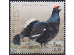 Эстония. Фауна. Тетерев. Почтовая марка 2008г.