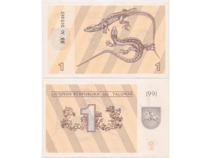 Литва. Банкнота 1 талон 1991г.