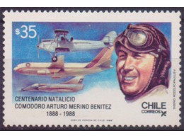 Чили. Авиация. Пилот. Почтовая марка 1988г.