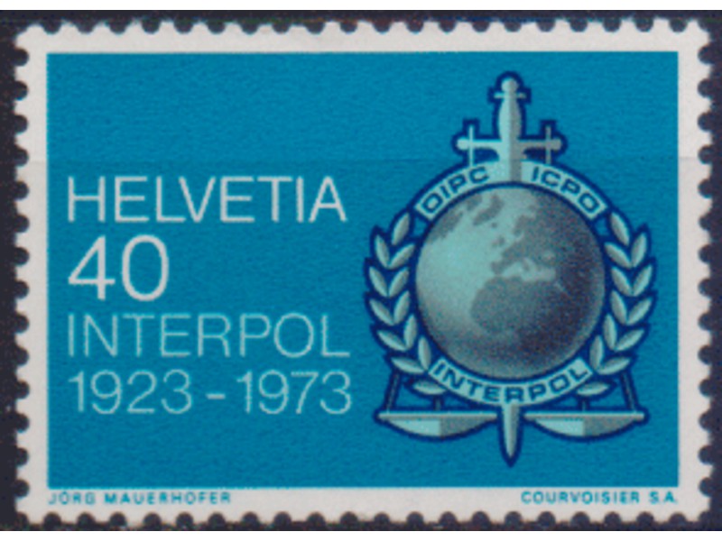 Швейцария. Интерпол. Почтовая марка 1973г.