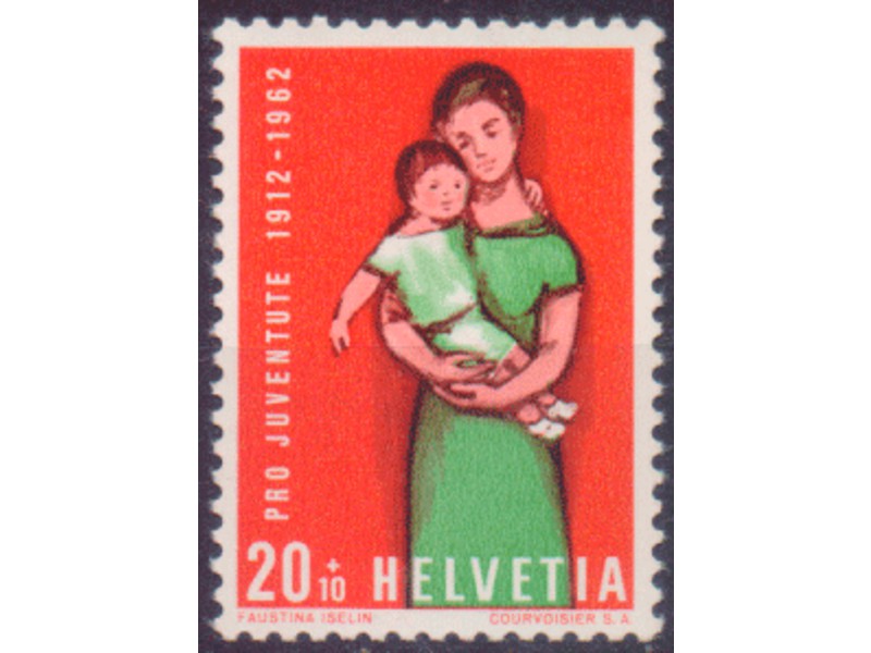 Швейцария. Мать и дитя. Почтовая марка 1962г.