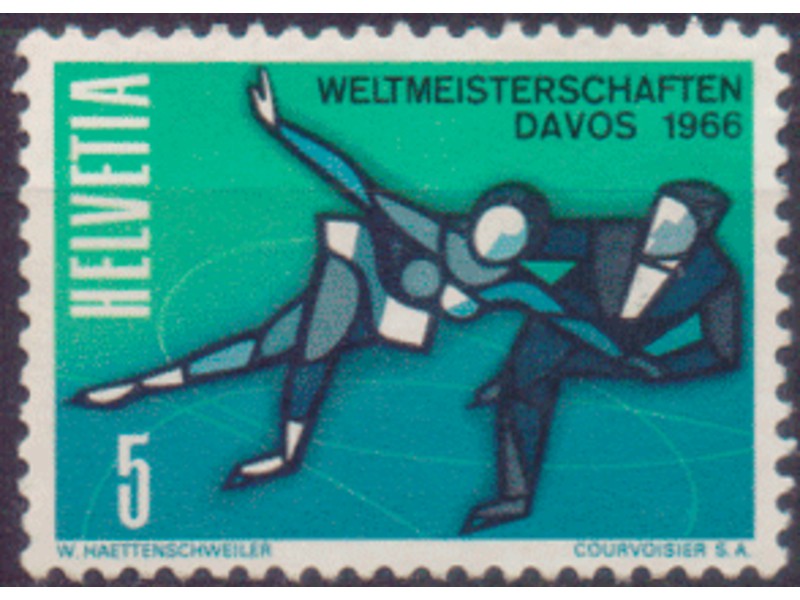 Швейцария. Фигуристы. Почтовая марка 1965г.