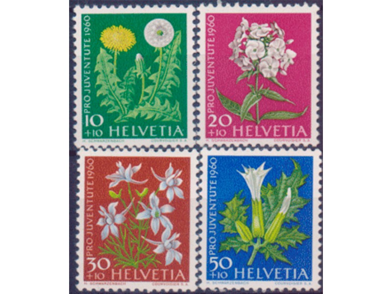 Швейцария. Цветы. Серия марок 1960г.