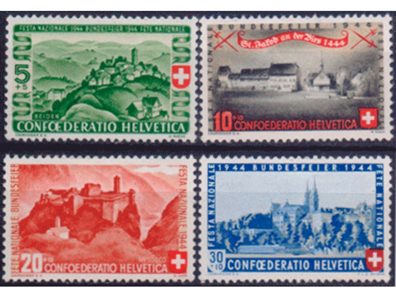 Швейцария. Архитектура. Серия марок 1944г.