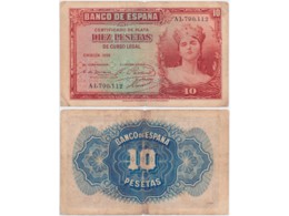 Испания. Банкнота 10 песет 1935г.