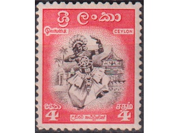 Цейлон. Кандийские танцы. Почтовая марка 1958г.