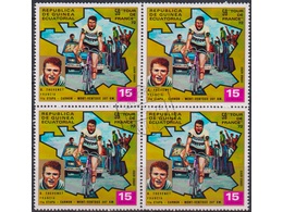 Экваториальная Гвинея. Велогонщик Бернар Тевене. Квартблок 1973г.