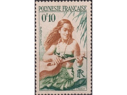Французская Полинезия. Гитаристка. Почтовая марка 1958г.