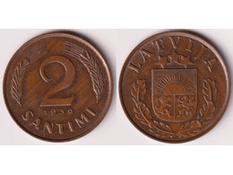 Латвия. 2 сантима 1939г.
