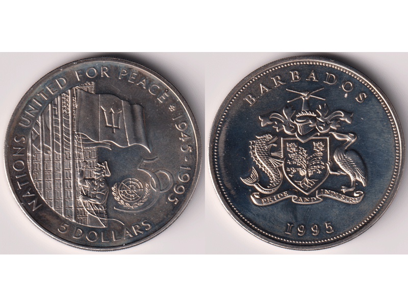 Барбадос. 5 долларов 1995г.