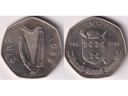 Ирландия. 50 пенсов 1988г.