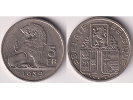 Бельгия. 5 франков 1939г.