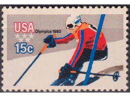 США. Лыжник. Почтовая марка 1980г.