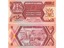 Уганда. Банкнота 5 шиллингов 1987г.