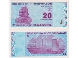 Зимбабве. 20 долларов 2009г.