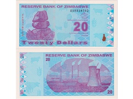 Зимбабве. Банкнота 20 долларов 2009г.