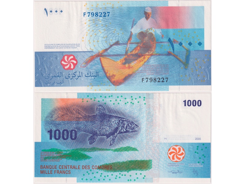 Коморские Острова. 1000 франков 2005г.