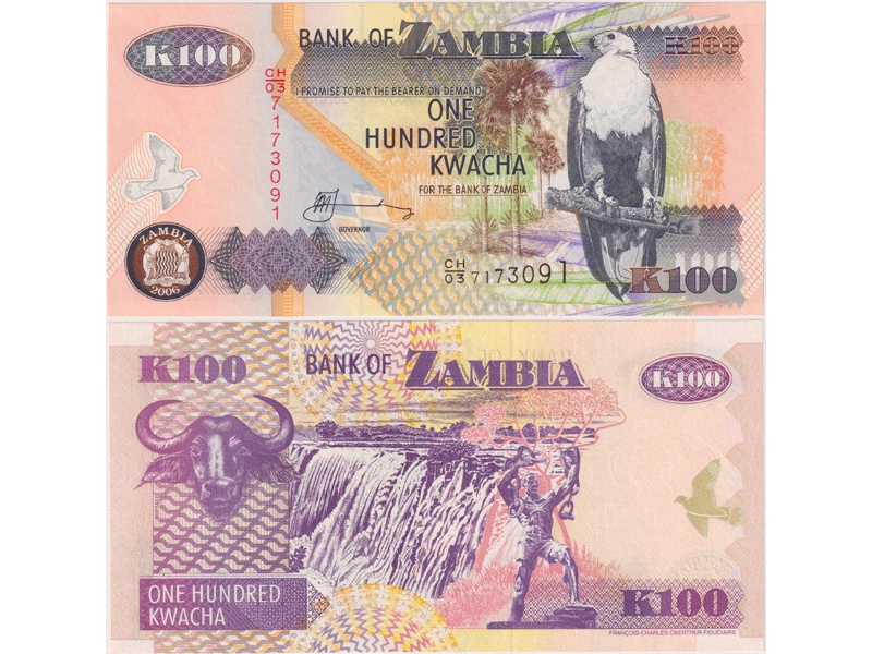Замбия. Банкнота 100 квач 2006г.