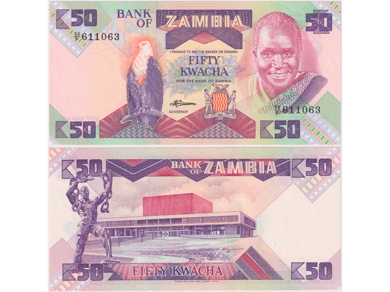 Замбия. Банкнота 50 квач 1986-1988гг.