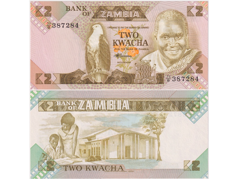 Замбия. Банкнота 2 квачи 1980-1988гг.