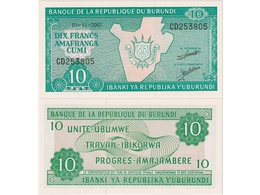 Бурунди. Банкнота 10 франков 2007г.