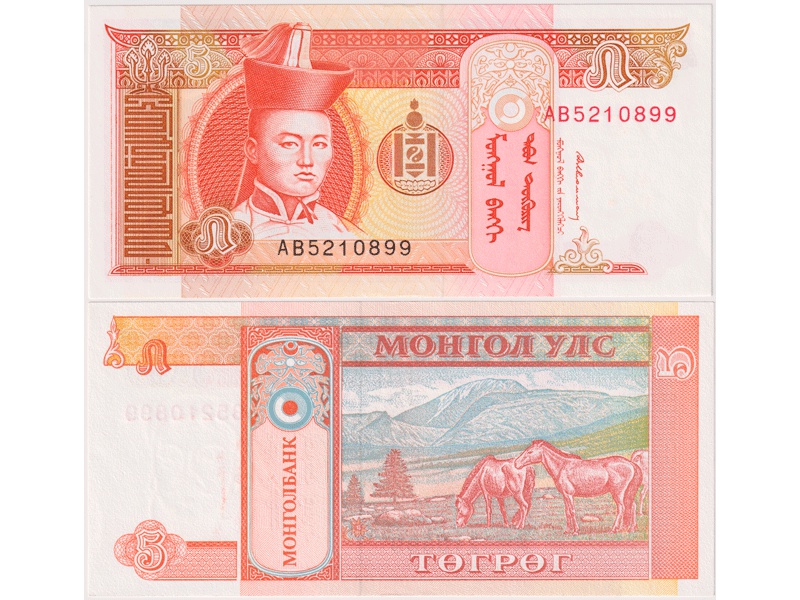 Монголия. Банкнота 5 тугриков 1993г.
