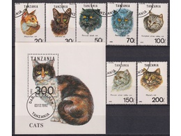 Танзания. Кошки. Филателия 1992г.