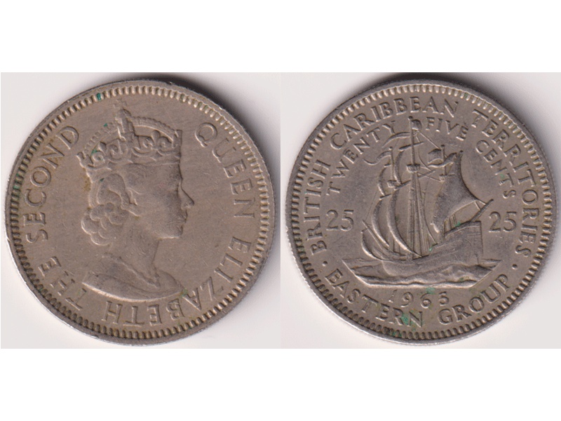 Карибские острова. 25 центов 1965г.