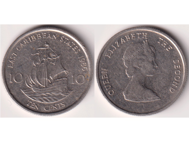 Карибские острова. 10 центов 1986г.