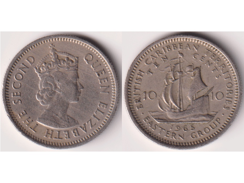 Карибские острова. 10 центов 1965г.