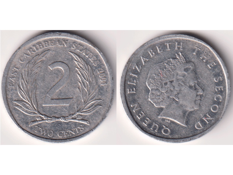 Карибские острова. 2 цента 2004г.