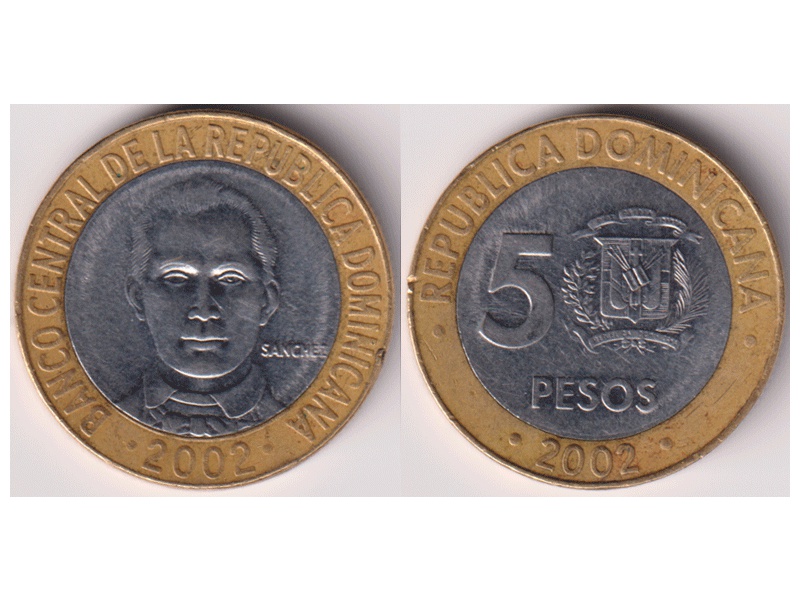Доминикана. 5 песо 2002г.