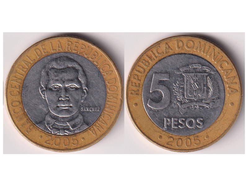 Доминикана. 5 песо 2005г.
