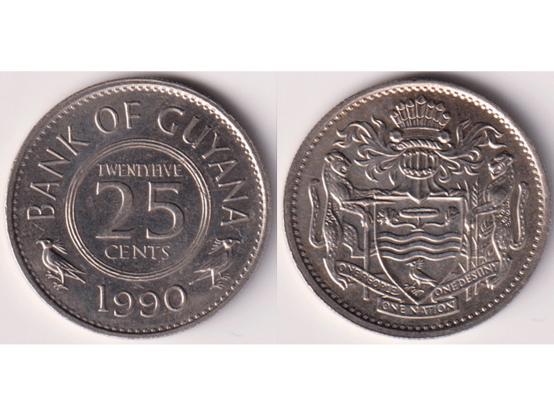 Гайана. 25 центов 1990г.