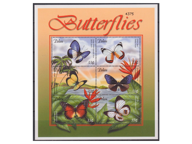 Палау. Бабочки. Малый лист 2000г.