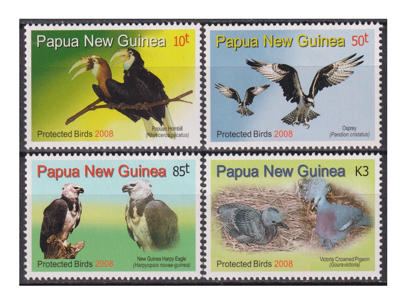 Папуа-Новая Гвинея. Птицы. Серия марок 2008г.