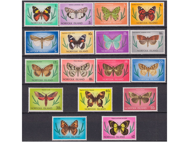 Норфолк. Бабочки. Серия марок 1976г.