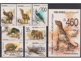 Йемен. Динозавры. Филателия 1990г.