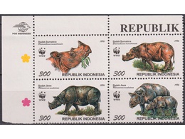 Индонезия. Носороги. Сцепка 1996г.