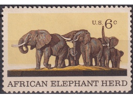 США. Слоны. Почтовая марка 1970г.