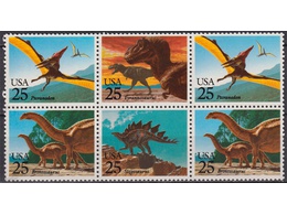 США. Динозавры. Филателия 1989г.