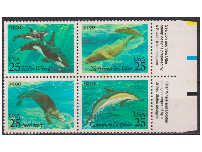США. Фауна моря. Филателия 1990г.