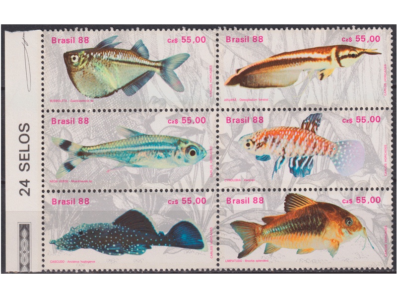 Бразилия. Рыбы. Филателия 1988г.